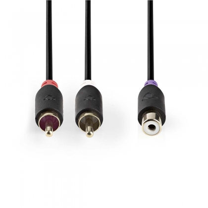 Stereo-Audiokabel | 2x RCA Male | RCA Female | Verguld | 0.20 m | Rond | Antraciet | Doos