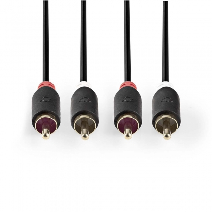 Stereo-Audiokabel | 2x RCA Male | 2x RCA Male | Verguld | 1.00 m | Rond | Antraciet | Doos