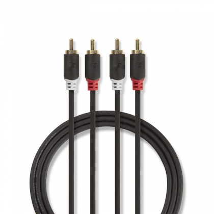 Stereo-Audiokabel | 2x RCA Male | 2x RCA Male | Verguld | 1.00 m | Rond | Antraciet | Doos