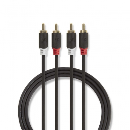 Stereo-Audiokabel | 2x RCA Male | 2x RCA Male | Verguld | 2.00 m | Rond | Antraciet | Doos