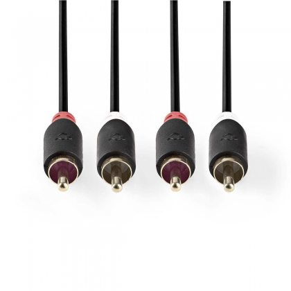 Stereo-Audiokabel | 2x RCA Male | 2x RCA Male | Verguld | 3.00 m | Rond | Antraciet | Doos