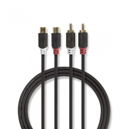 Stereo-Audiokabel | 2x RCA Male | 2x RCA Female | Verguld | 2.00 m | Rond | Antraciet | Doos