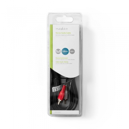 Stereo-Audiokabel | 3,5 mm Male | 2x RCA Male | Vernikkeld | 5.00 m | Rond | Zwart | Doos