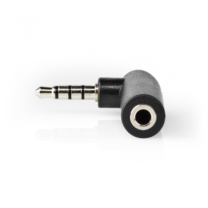 Stereo-Audioadapter | 3,5 mm Male | 3,5 mm Female | Vernikkeld | 90° Gehoekt | Metaal | Zwart | 1 Stuks | Doos