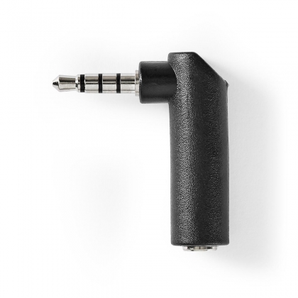 Stereo-Audioadapter | 3,5 mm Male | 3,5 mm Female | Vernikkeld | 90° Gehoekt | Metaal | Zwart | 1 Stuks | Doos