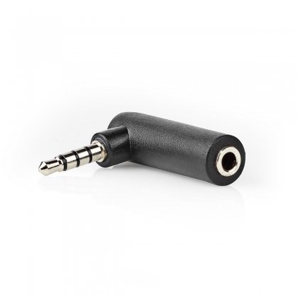 Stereo-Audioadapter | 3,5 mm Male | 3,5 mm Female | Vernikkeld | 90° Gehoekt | Metaal | Zwart | 1 Stuks | Doos