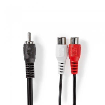 Subwoofer-Kabel | RCA Male | 2x RCA Female | Vernikkeld | 0.20 m | Rond | 5.0 x 2.5 mm | Zwart | Blister