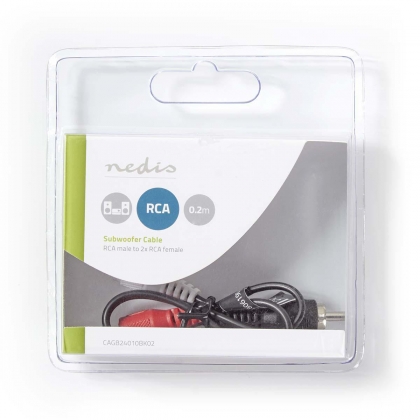 Subwoofer-Kabel | RCA Male | 2x RCA Female | Vernikkeld | 0.20 m | Rond | 5.0 x 2.5 mm | Zwart | Blister