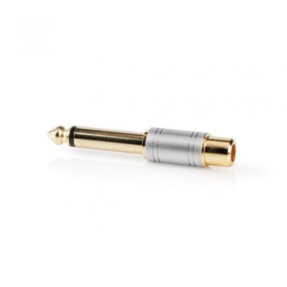 Mono-Audioadapter | 6,35 mm Male | RCA Female | Verguld | Recht | Metaal | Zilver | 1 Stuks | Doos