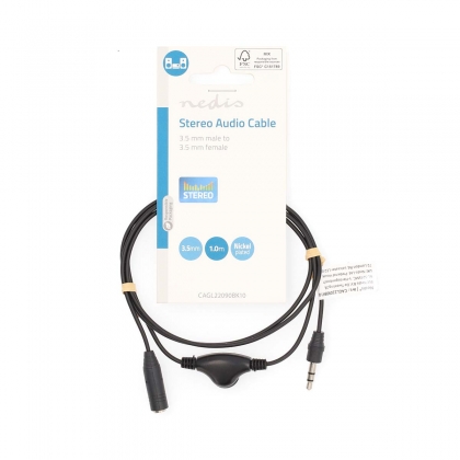 Stereo-Audiokabel | 3,5 mm Male | 3,5 mm Female | Vernikkeld | 1.00 m | Rond | Zwart | Label