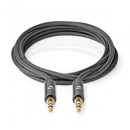 Stereo-Audiokabel | 3,5 mm Male | 3,5 mm Male | Verguld | 1.00 m | Rond | Antraciet / Gun Metal Grijs | Cover Window Box