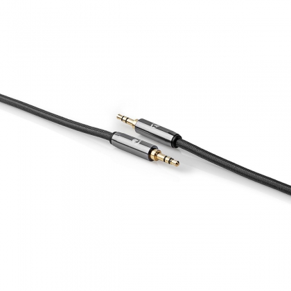 Stereo-Audiokabel | 3,5 mm Male | 3,5 mm Male | Verguld | 1.00 m | Rond | Antraciet / Gun Metal Grijs | Cover Window Box