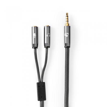 Stereo-Audiokabel | 3,5 mm Male | 2x 3,5 mm Female | Verguld | 0.20 m | Rond | Grijs / Gun Metal Grijs | Cover Window Box