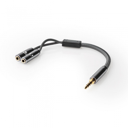 Stereo-Audiokabel | 3,5 mm Male | 2x 3,5 mm Female | Verguld | 0.20 m | Rond | Grijs / Gun Metal Grijs | Cover Window Box