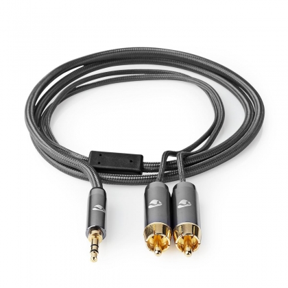 Stereo-Audiokabel | 3,5 mm Male | 2x RCA Male | Verguld | 1.00 m | Rond | Grijs / Gun Metal Grijs | Cover Window Box