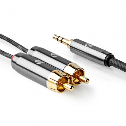 Stereo-Audiokabel | 3,5 mm Male | 2x RCA Male | Verguld | 1.00 m | Rond | Grijs / Gun Metal Grijs | Cover Window Box