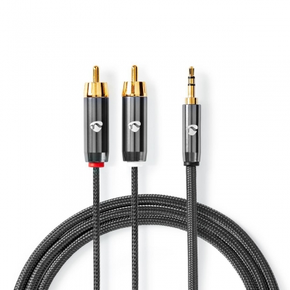 Stereo-Audiokabel | 3,5 mm Male | 2x RCA Male | Verguld | 2.00 m | Rond | Grijs / Gun Metal Grijs | Cover Window Box