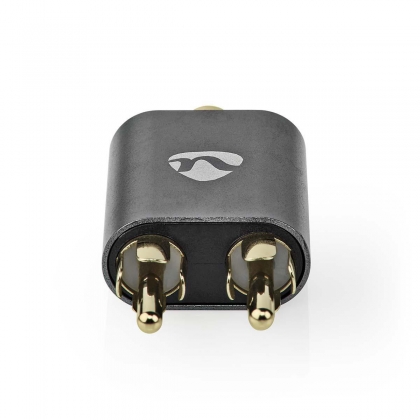 Stereo-Audioadapter | 2x RCA Male | 3,5 mm Female | Verguld | Recht | Aluminium | Gun Metal Grijs | 1 Stuks | Cover Window Box