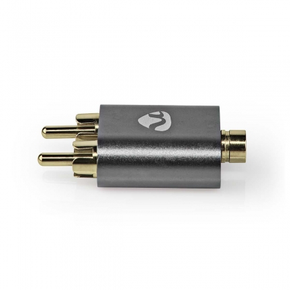 Stereo-Audioadapter | 2x RCA Male | 3,5 mm Female | Verguld | Recht | Aluminium | Gun Metal Grijs | 1 Stuks | Cover Window Box