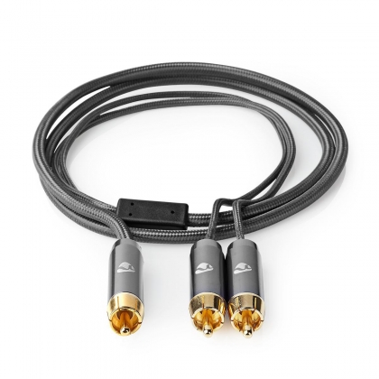 Subwoofer-Kabel | RCA Male | 2x RCA Male | Verguld | 3.00 m | Rond | 4.5 mm | Grijs / Gun Metal Grijs | Cover Window Box