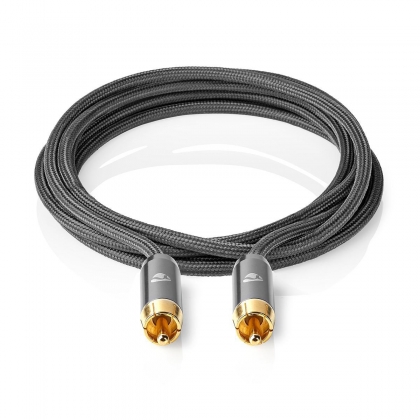 Subwoofer-Kabel | RCA Male | RCA Male | Verguld | 3.00 m | Rond | 4.5 mm | Antraciet / Gun Metal Grijs | Cover Box