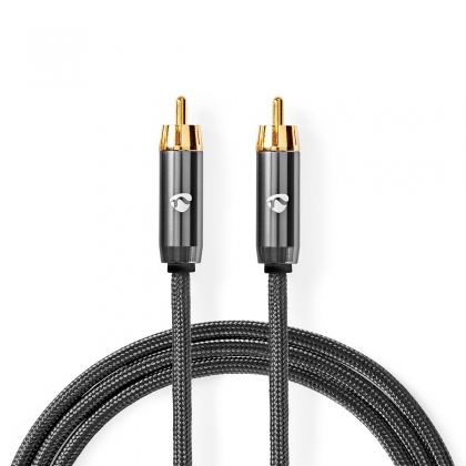 Subwoofer-Kabel | RCA Male | RCA Male | Verguld | 3.00 m | Rond | 4.5 mm | Antraciet / Gun Metal Grijs | Cover Box