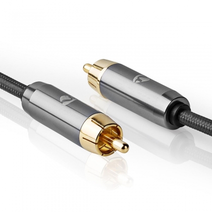 Subwoofer-Kabel | RCA Male | RCA Male | Verguld | 3.00 m | Rond | 4.5 mm | Antraciet / Gun Metal Grijs | Cover Box