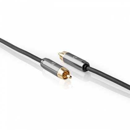 Subwoofer-Kabel | RCA Male | RCA Male | Verguld | 5.00 m | Rond | 4.5 mm | Antraciet / Gun Metal Grijs | Cover Box