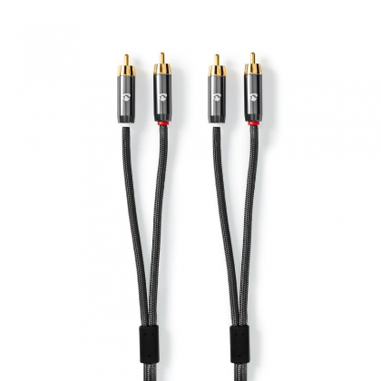 Stereo-Audiokabel | 2x RCA Male | 2x RCA Male | Verguld | 1.00 m | Rond | Grijs / Gun Metal Grijs | Cover Window Box