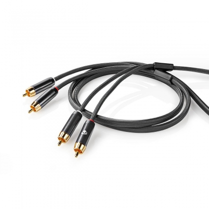 Stereo-Audiokabel | 2x RCA Male | 2x RCA Male | Verguld | 2.00 m | Rond | Grijs / Gun Metal Grijs | Cover Window Box