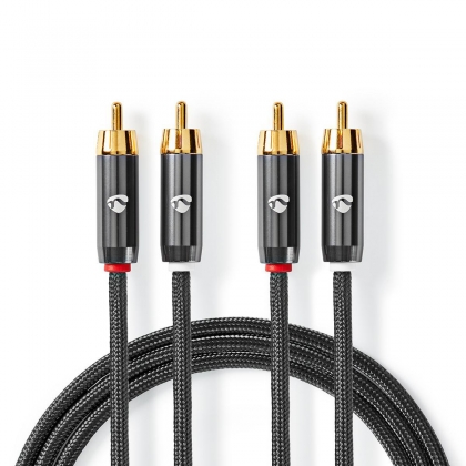 Stereo-Audiokabel | 2x RCA Male | 2x RCA Male | Verguld | 2.00 m | Rond | Grijs / Gun Metal Grijs | Cover Window Box