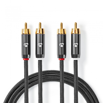 Stereo-Audiokabel | 2x RCA Male | 2x RCA Male | Verguld | 5.00 m | Rond | Grijs / Gun Metal Grijs | Cover Window Box