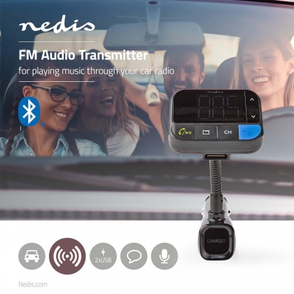 FM-Audiotransmitter voor Auto | Zwanenhals | Handsfree bellen | 1.5 " | LED-Scherm | Bluetooth® | 5.0 V DC / 1.0 A / 5.0 V DC / 2.4 A | Bass boost | Google Assistant / Siri | Zwart