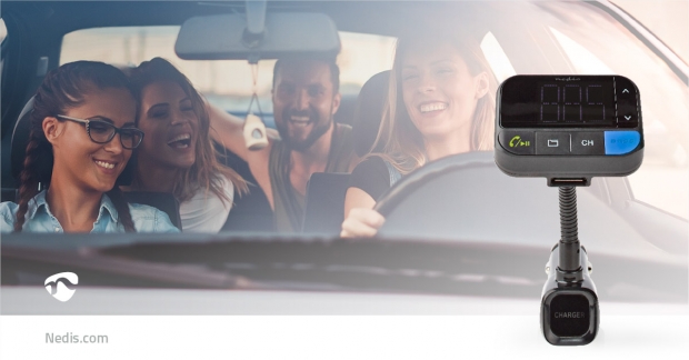 FM-Audiotransmitter voor Auto | Zwanenhals | Handsfree bellen | 1.5 " | LED-Scherm | Bluetooth® | 5.0 V DC / 1.0 A / 5.0 V DC / 2.4 A | Bass boost | Google Assistant / Siri | Zwart