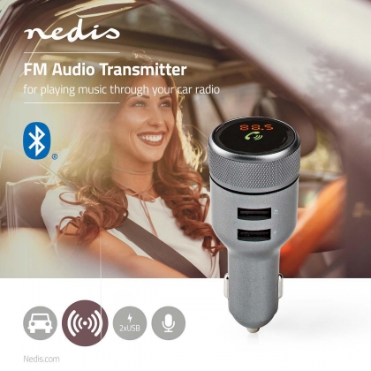 FM-Audiotransmitter voor Auto | Gefixeerd | Handsfree bellen | 0.7 " | LED-Scherm | Bluetooth® | 5.0 V DC / 1.0 A / 5.0 V DC / 2.4 A | Grijs / Zwart