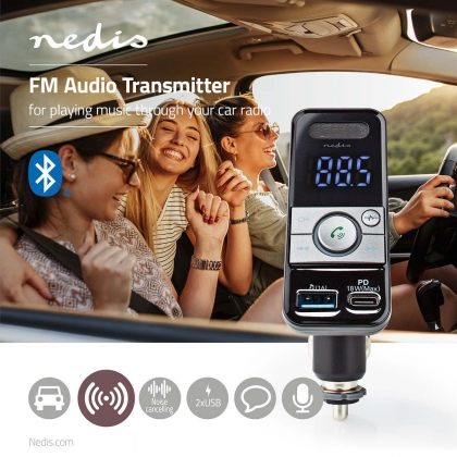 FM-Audiotransmitter voor Auto | Kantelbaar | Handsfree bellen | 1.1 " | LED-Scherm | Bluetooth® | PD 18 W / 5.0 V DC / 1.0 A | Snelladen | Google Assistant / Siri | Grijs / Zwart