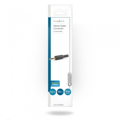 3,5 mm Audioconnector | Recht | Male | Verguld | Solderen | Diameter kabelinvoer: 4.0 mm | Polyvinylchloride (PVC) | Goud / Zwart | 25 Stuks | Envelop