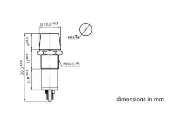 vierkant 11,5 x 11,5mm PANEL CONTROLELAMP 220V AMBER