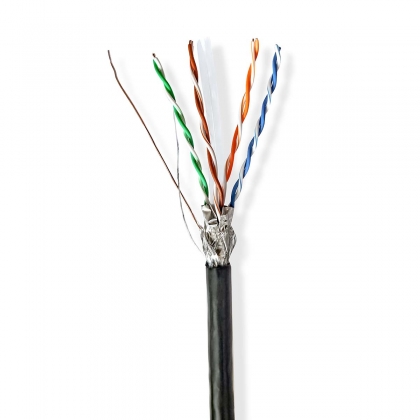 Netwerk Kabel Rol | CAT6 | Solid | S/FTP | CCA | 100.0 m | Buitenshuis | Rond | PE | Zwart | Trekdoos