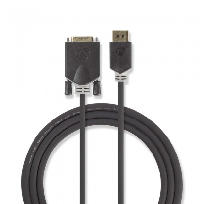 DisplayPort-Kabel | DisplayPort Male | DVI-D 24+1-Pins Male | 1080p | Verguld | 2.00 m | Rond | PVC | Antraciet | Polybag