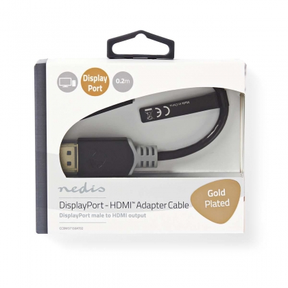 DisplayPort-Kabel | DisplayPort Male | HDMI™ Connector | 4K@30Hz | Verguld | 0.20 m | Rond | PVC | Antraciet | Doos