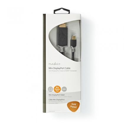 Mini DisplayPort-Kabel | DisplayPort 1.4 | Mini-DisplayPort Male | HDMI™ Connector | 48 Gbps | Verguld | 2.00 m | Rond | PVC | Antraciet | Window Box