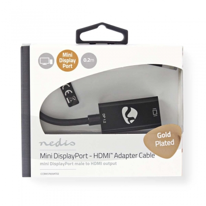 Mini DisplayPort-Kabel | DisplayPort 1.2 | Mini-DisplayPort Male | HDMI™ Output | 21.6 Gbps | Verguld | 0.20 m | Rond | PVC | Antraciet | Window Box