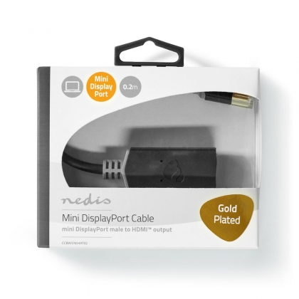 Mini DisplayPort-Kabel | DisplayPort 1.4 | Mini-DisplayPort Male | HDMI™ Output | 48 Gbps | Verguld | 0.20 m | Rond | PVC | Antraciet | Window Box