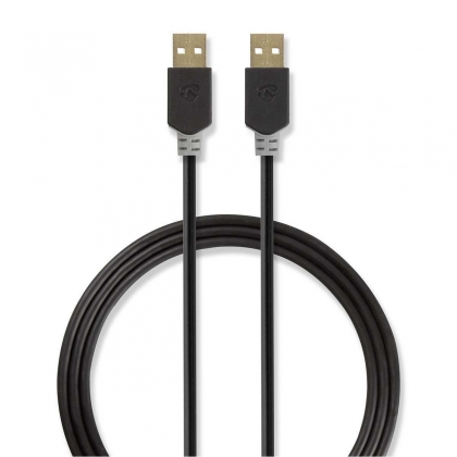 USB-Kabel | USB 2.0 | USB-A Male | USB-A Male | 480 Mbps | Verguld | 2.00 m | Rond | PVC | Antraciet | Doos