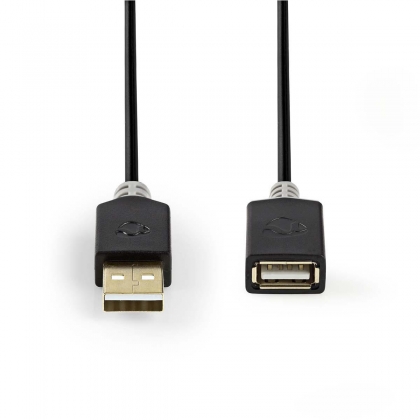 USB-Kabel | USB 2.0 | USB-A Male | USB-A Female | 480 Mbps | Verguld | 2.00 m | Rond | PVC | Antraciet | Doos