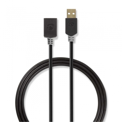 USB-Kabel | USB 2.0 | USB-A Male | USB-A Female | 480 Mbps | Verguld | 2.00 m | Rond | PVC | Antraciet | Doos