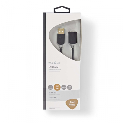 USB-Kabel | USB 2.0 | USB-A Male | USB-A Female | 480 Mbps | Verguld | 2.00 m | Rond | PVC | Antraciet | Doos