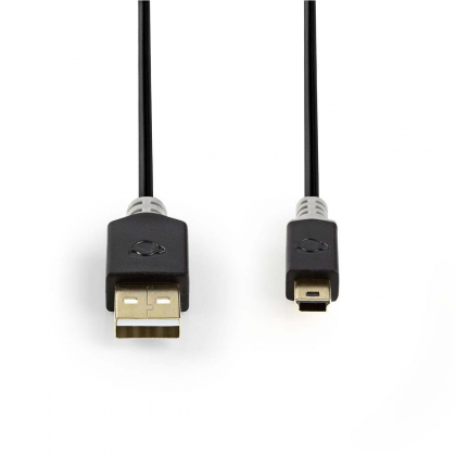 USB-Kabel | USB 2.0 | USB-A Male | USB Mini-B 5-Pins Male | 480 Mbps | Verguld | 2.00 m | Rond | PVC | Antraciet | Window Box