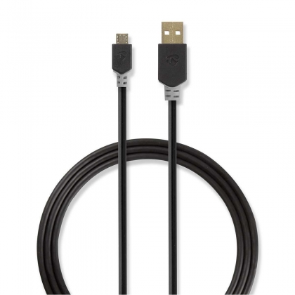 USB-Kabel | USB 2.0 | USB-A Male | USB Micro-B Male | 480 Mbps | Verguld | 1.00 m | Rond | PVC | Antraciet | Doos